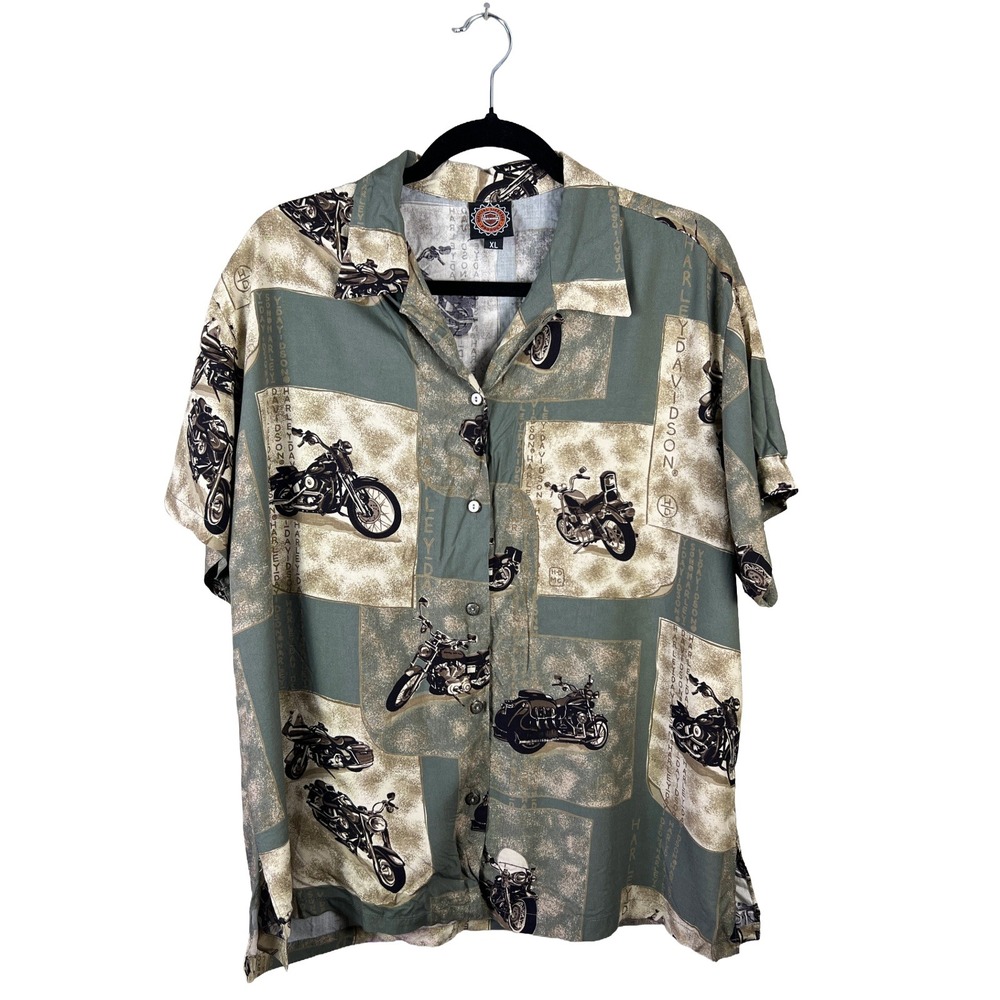 Vintage 90s Harley Davidson Hawaiian Shirt Men's XL Tori Richard Viscose USA